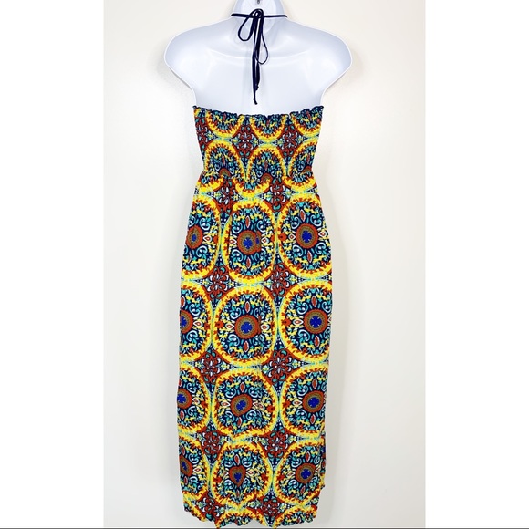 Band of Gypsies Smocked Midi Sundress, Boho, Multi-Color Medallion Print, Small - Picture 2 of 7